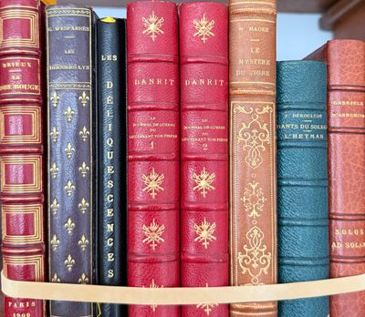many books that are on a shelf together