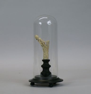 a glass dome with a statue inside of it