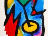 painting of a colorful abstract painting of a clock on a white surface