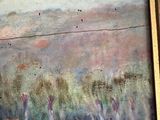 a painting of a cow that is sitting in a field
