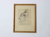 painting on the wall of a bedroom with a bed and a chair