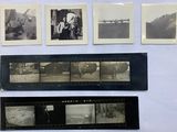 several black and white photos of a man and a woman in front of a plane