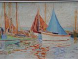 a picture of a painting of boats in the water