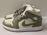nike air jordan 1 mid olive / white