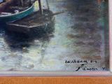 a painting of a man in a boat on the water