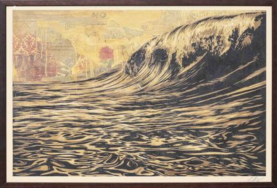 an image of a painting of a large wave in the ocean