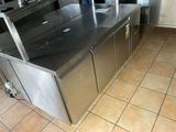 a stainless steel counter top in a commercial kitchen