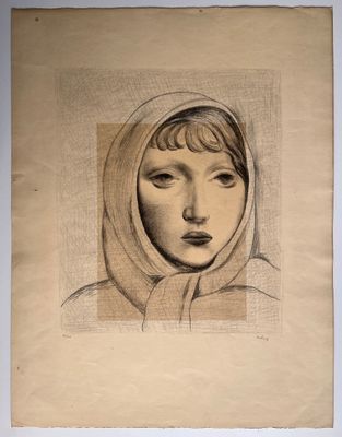 un vieux dessin représentant une femme avec une capuche sur la tête