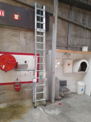 a picture of a bathroom with a toilet and a ladder