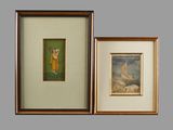 two framed pictures of a man and a woman on the wall