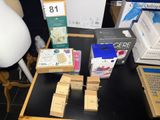 a table with boxes and boxes of food on it