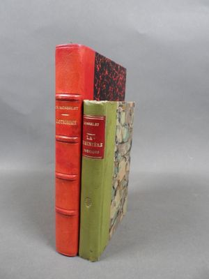 deux livres, un rouge et un vert, sont empilés l'un sur l'autre