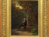 une image représentant un tableau où l'on voit un homme assis sur un banc dans un parc