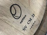 a close up of a wooden barrel with a logo on it
