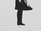 a black and white drawing of a woman in a dress