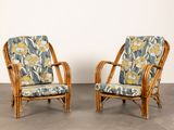 pair of mid century rattan lounge chairs