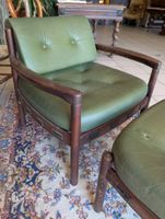 Fauteuil scandinave et son repose pied en teck et cuir vert … (photo 4)