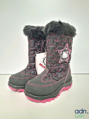 girls ' s hello kitty winter boots with faux trim and pink soles