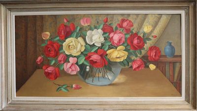 P. DOLZAN (XXème siècle). Bouquet de roses.