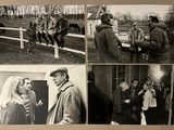 plusieurs photos en noir et blanc représentant des personnes et des chevaux dans un enclos