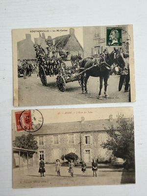 deux photos en noir et blanc représentant un cheval tirant une charrette sur laquelle se trouvent des personnes