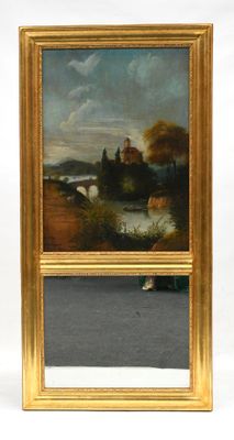 l'image d'un tableau représentant un paysage avec une rivière au premier plan