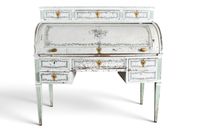 SECRETAIRE à cylindre à décor relaqué crème à rechampis vert… (photo 3)