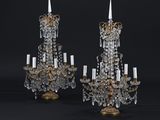 pair of antique crystal and brass candelabs
