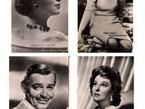 four black and white photos of a woman in a dress and a man in a suit and tie