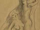 un vieux dessin représentant une femme et un homme debout l'un à côté de l'autre
