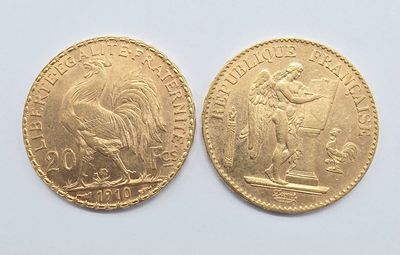 deux souverains d'or, l'un représentant un lion et l'autre un cheval