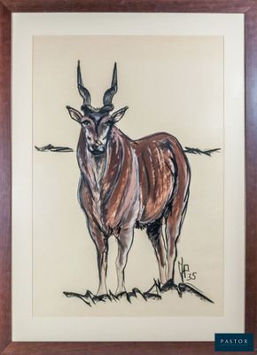 tableau représentant une antilope, encadré dans un cadre en bois et accroché au mur