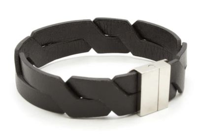 HERMES - Très joli bracelet Hermès - En cuir noir tressé - P…