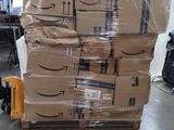 a stack of boxes sitting on a pallet in a warehouse
