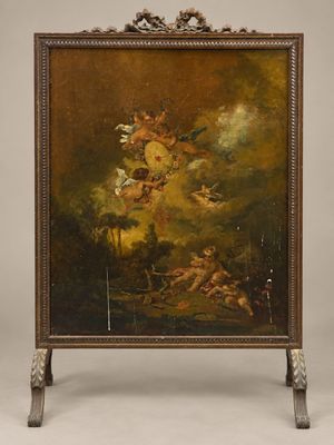 une peinture à l'huile sur toile représentant des anges et des démons