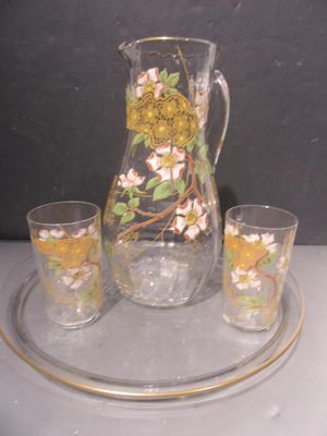 289.65 - Ensemble A Orangeade EN Verre Emaille: Broc + 2 Ver…