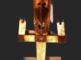 an image of a wooden sculpture of a man on a boat