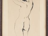 an image of a drawing of a nude woman in a brown frame