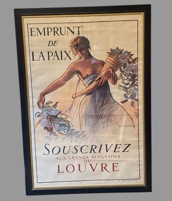 tableau représentant une femme en robe bleue tenant un panier de fleurs