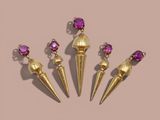 three pairs of gold and amethorate earrings with pink stones