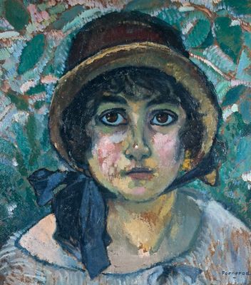 an image of a painting of a young girl wearing a hat