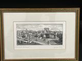 tableau représentant une vue de ville avec un pont et une calèche