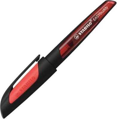 the pen is black and red with a red tip