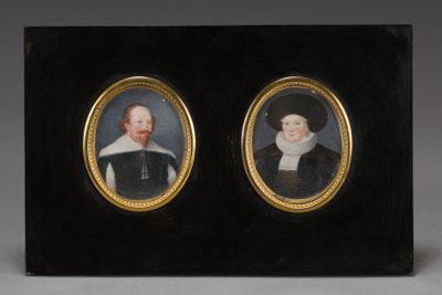 pair of miniature portraits of a gentleman and a woman