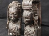 pair of african carved wood figurines of two women