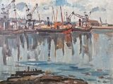 un tableau représentant un port avec des bateaux