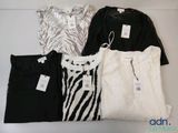 three women ' s tops and pants with zebra print on them