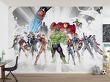 the avengers wall mural in a children ' s room