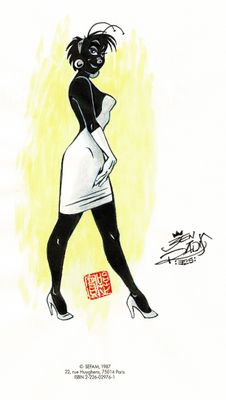 drawing of a woman in a white dress and black tights