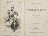 an old book with a picture of a man sitting on a chair